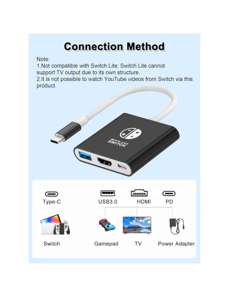 Dock para Nintendo Switch Dnkeaur HDMI 4K Carga Portátil