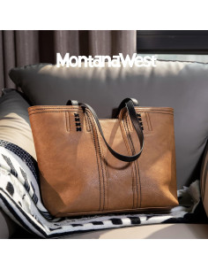Bolso Tote Montana West Marrón Ámbar con Asa Superior 2