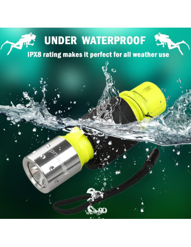 Linterna de Buceo HECLOUD IPX8 Recargable 3 Modos LED