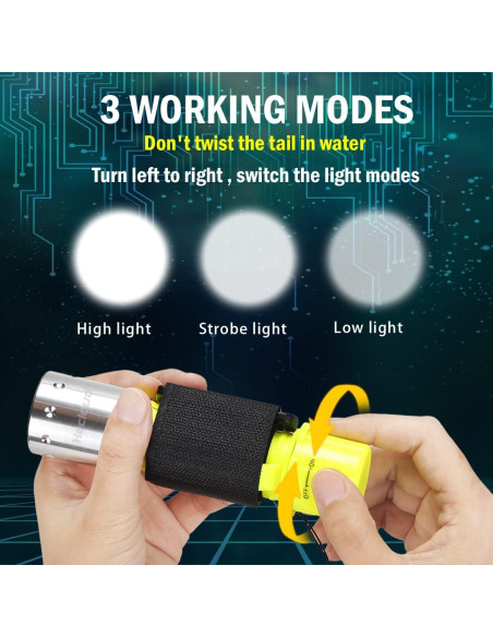 Linterna de Buceo HECLOUD IPX8 Recargable 3 Modos LED