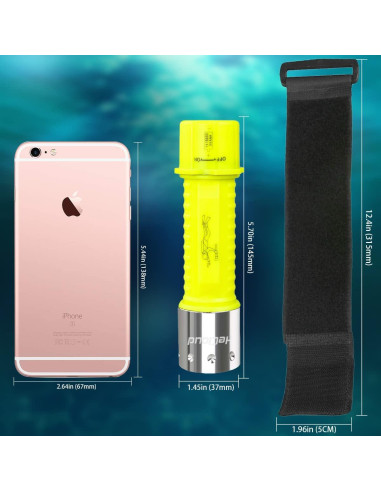 Linterna de Buceo HECLOUD IPX8 Recargable 3 Modos LED