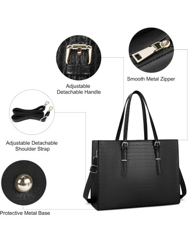 Bolsa de Laptop Lubardy 15.6" Cuero Negro Impermeable