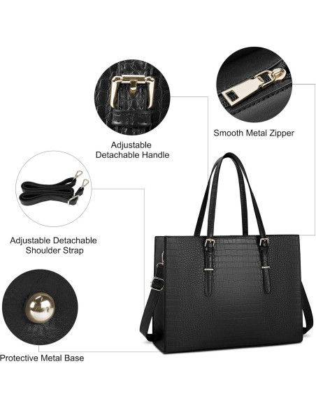 Bolsa de Laptop Lubardy 15.6" Cuero Negro Impermeable