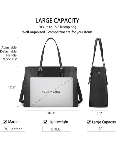 Bolsa de Laptop Lubardy 15.6" Cuero Negro Impermeable