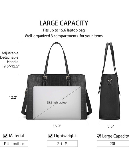 Bolsa de Laptop Lubardy 15.6" Cuero Negro Impermeable