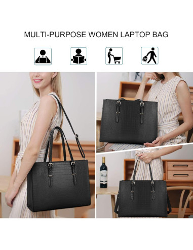 Bolsa de Laptop Lubardy 15.6" Cuero Negro Impermeable