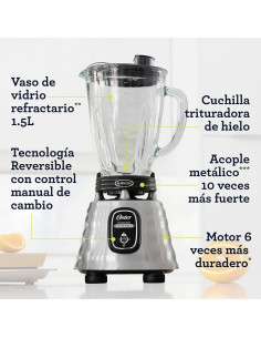 Licuadora Oster reversible 1.5L jarra vidrio 10 velocidades 2