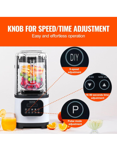 Licuadora Comercial VEVOR 2L 9 Velocidades Acero Inoxidable