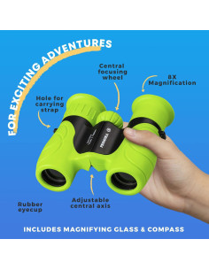 Binoculares para Niños Promora 8X Verde con Lupa y Brújula 2