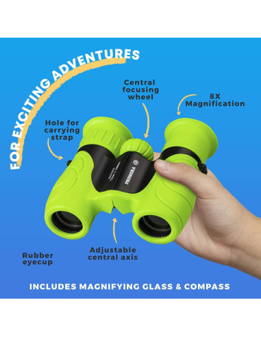 Binoculares para Niños Promora 8X Verde con Lupa y Brújula