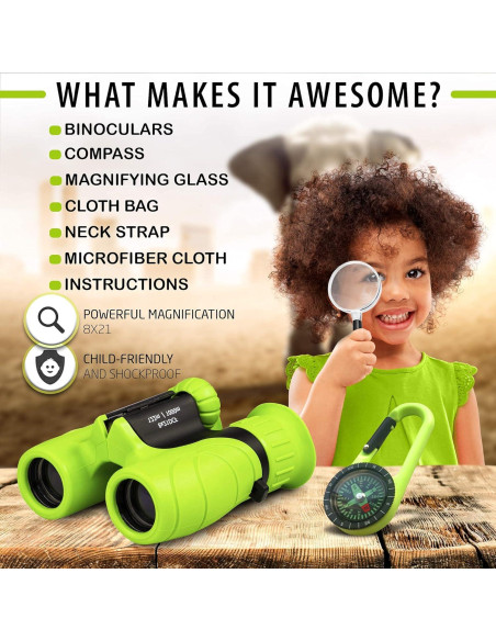 Binoculares para Niños Promora 8X Verde con Lupa y Brújula