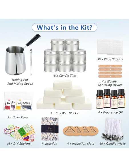 Kit Completo de Fabricación de Velas Yzoo 480g Cera Soja DIY