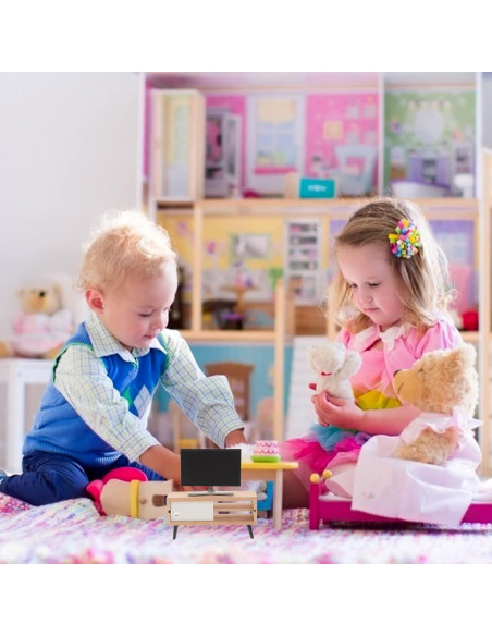 Mini Televisor y Mueble para Casa de Muñecas NUOBESTY