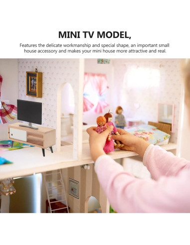 Mini Televisor y Mueble para Casa de Muñecas NUOBESTY
