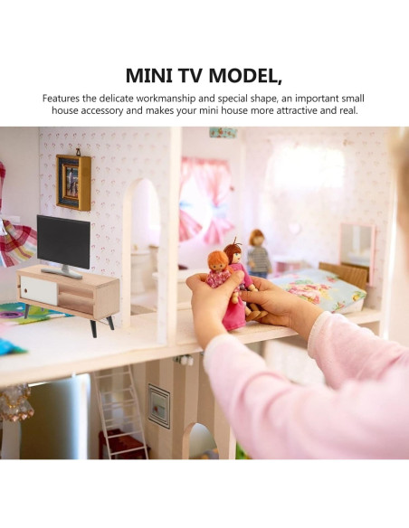 Mini Televisor y Mueble para Casa de Muñecas NUOBESTY