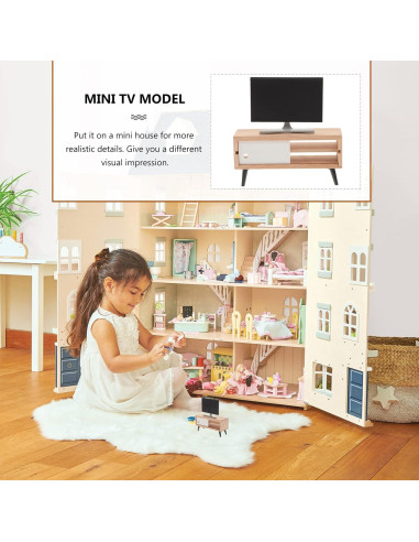 Mini Televisor y Mueble para Casa de Muñecas NUOBESTY