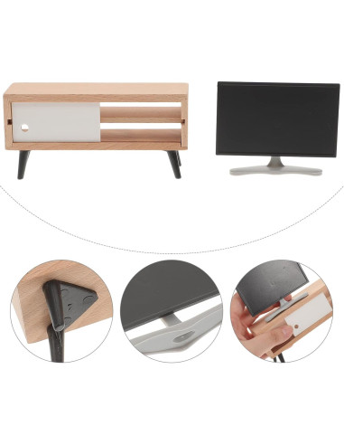 Mini Televisor y Mueble para Casa de Muñecas NUOBESTY