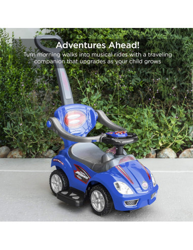 Coche 3-en-1 para Niños Mejor Opción Azul - Andador y Empuje