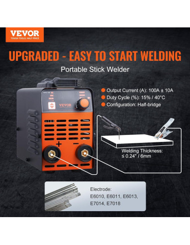 VEVOR Soldador de Varilla 140A Portátil 2 en 1 MMA/TIG