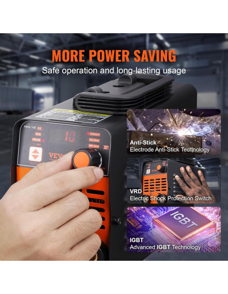 VEVOR Soldador de Varilla 140A Portátil 2 en 1 MMA/TIG