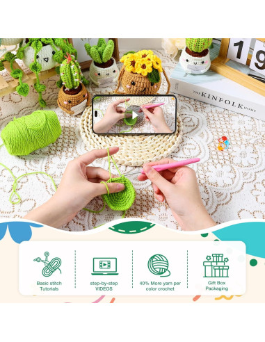 Kit de Crochet Imcrasy | 6 Plantas en Macetas | Tutoriales