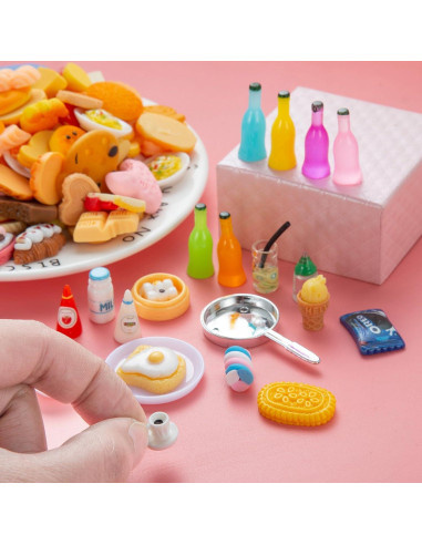 200 Piezas Miniaturas de Comida y Bebida para Casa de Muñecas