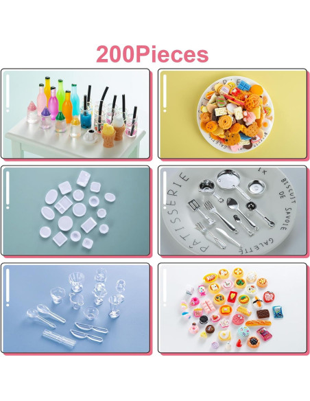 200 Piezas Miniaturas de Comida y Bebida para Casa de Muñecas