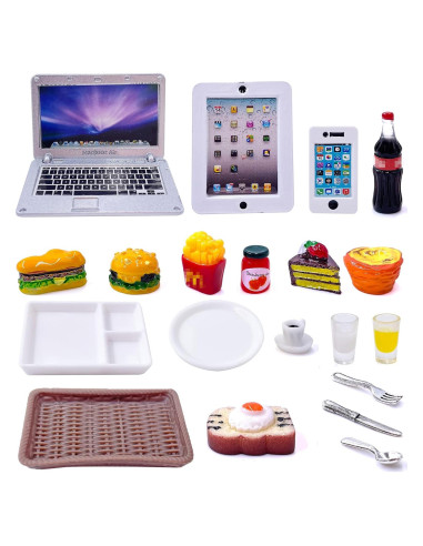 20 Piezas Mini Juguetes de Comida y Tecnología para Muñecas