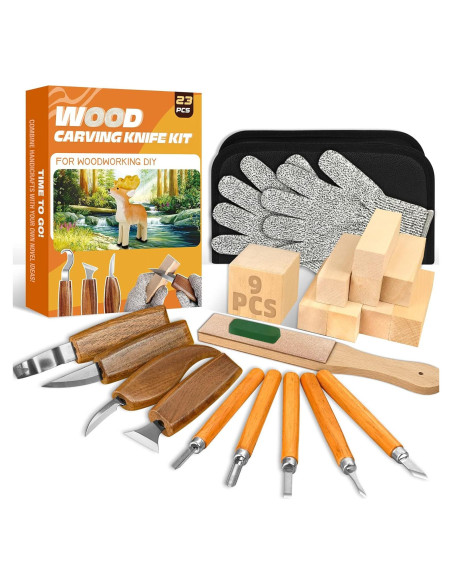 Kit de Tallado en Madera K KERNOWO 23 Piezas con Guantes