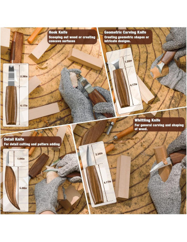 Kit de Tallado en Madera K KERNOWO 23 Piezas con Guantes