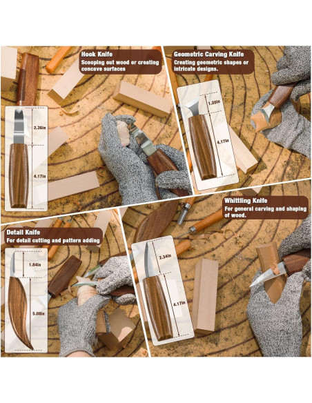 Kit de Tallado en Madera K KERNOWO 23 Piezas con Guantes