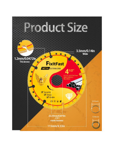Rueda de Corte de Diamante FixltFast 115mm para Amoladora - Paquete de 3 2