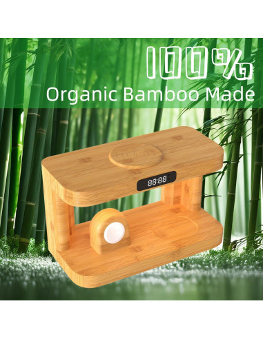 Estación de Carga Inalámbrica 5 en 1 de Bambú con Luz y Reloj