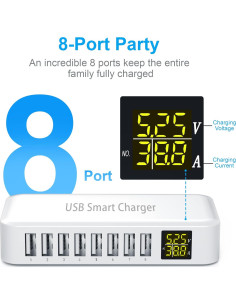 Estación de Carga USB Ziwodiv i6 8 Puertos 60W Cargador Rápido 2