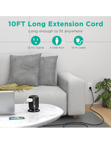 Torre Regletas AiJoy 12 Salidas AC 4 USB Carga Rápida