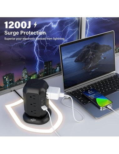 Torre Regletas AiJoy 12 Salidas AC 4 USB Carga Rápida