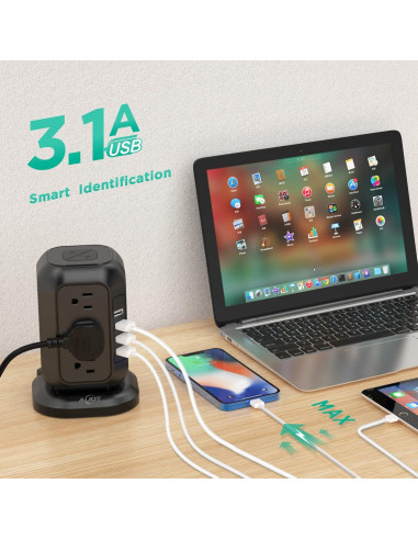 Torre Regletas AiJoy 12 Salidas AC 4 USB Carga Rápida