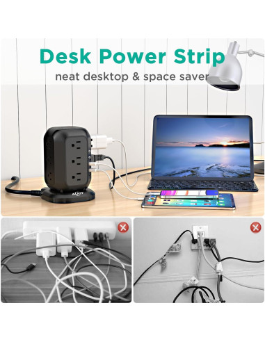 Torre Regletas AiJoy 12 Salidas AC 4 USB Carga Rápida