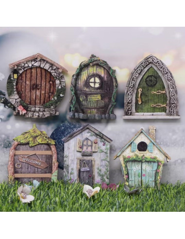 Puerta de Hada Miniatura Jinshining 3D Marrón para Jardín
