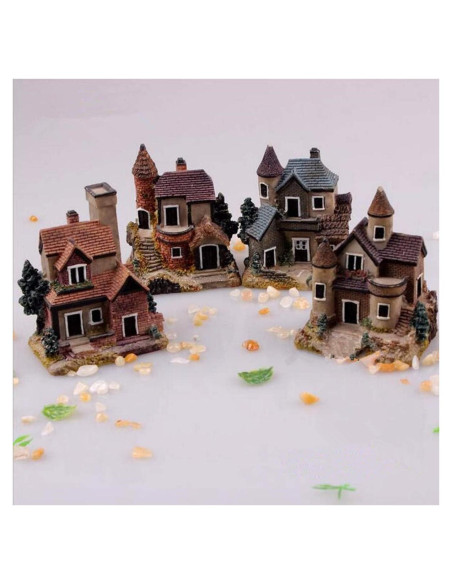 HAPYLY 4PCS Casa Miniatura Jardín Resina Decoración Hogar