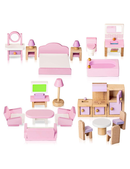 Juego de Muebles de Casa de Muñecas de Madera 22 Piezas