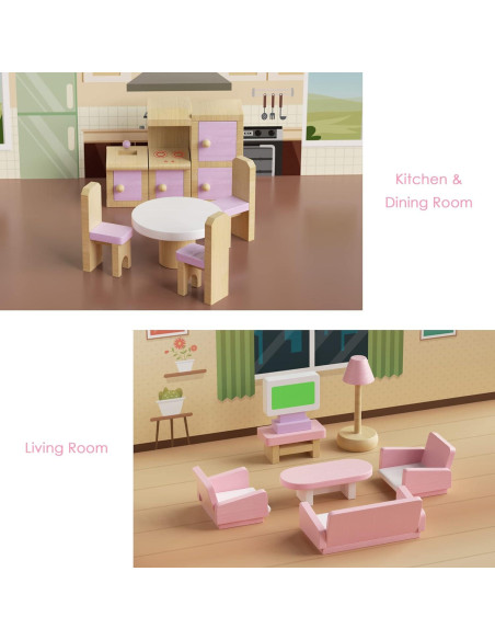Juego de Muebles de Casa de Muñecas de Madera 22 Piezas