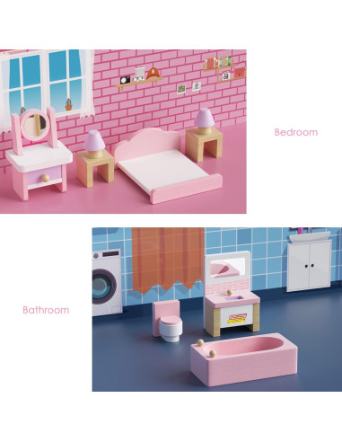 Juego de Muebles de Casa de Muñecas de Madera 22 Piezas