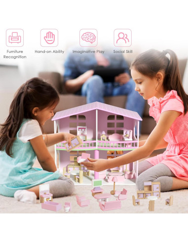 Juego de Muebles de Casa de Muñecas de Madera 22 Piezas