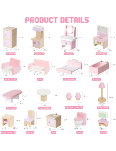 Juego de Muebles de Casa de Muñecas de Madera 22 Piezas