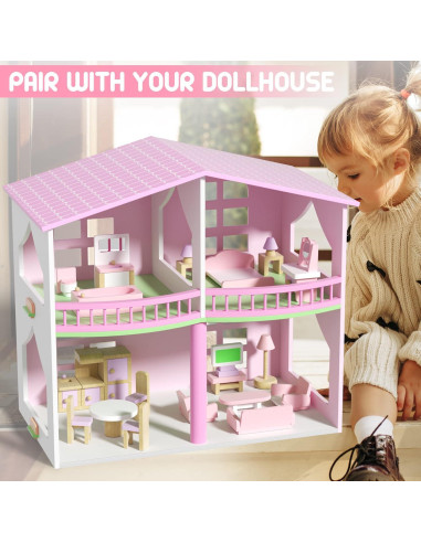 Juego de Muebles de Casa de Muñecas de Madera 22 Piezas