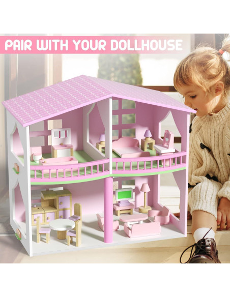 Juego de Muebles de Casa de Muñecas de Madera 22 Piezas