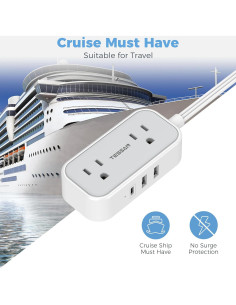 Regleta de enchufes TESSAN 5 en 1 con USB C 1.52m 2
