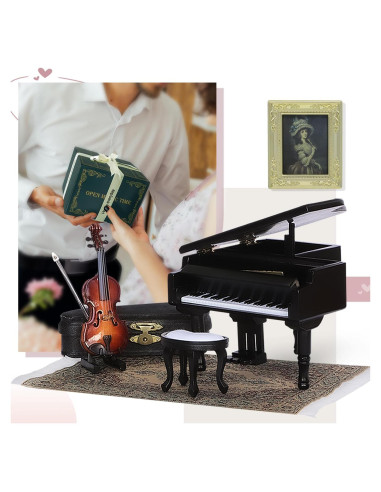 iLAND Caja de Música Miniatura Piano y Violín 1/12 Romántica