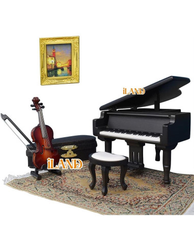 iLAND Caja de Música Miniatura Piano y Violín 1/12 Romántica